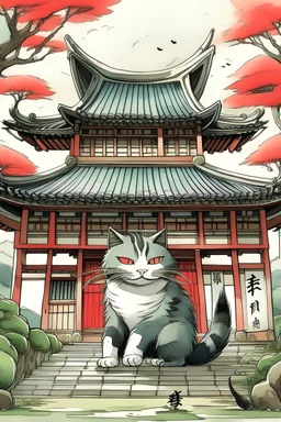 bakeneko, giant cat, japanese house, yokai