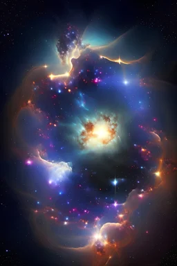 Create a beautiful picture of the quantum multiverse, beautiful nebula, stars glistening, sparkling, shimmering and shinning