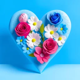 Create small bouquet pink heart colour and blue background