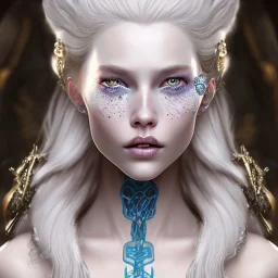 ice queen blue eyes long blond hair smiling face in elden ring realistic