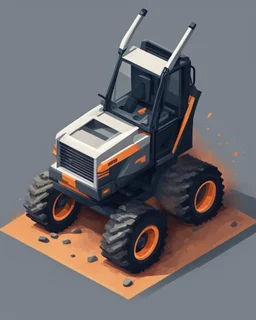 Isometric bobcat skidsteer with bucket attachment, cartooned proportions, Digital painting
