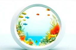 white,background,looking,through,a 3-d, hole,or,window,,a,seeing,tropical,fish