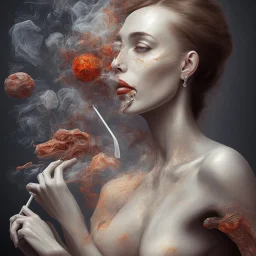 an abstract painting of an elegant lady, smoking, textured, anatomically correct