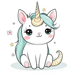 create a cute unicorn white background, line art, clear outlined