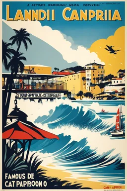 VISIT LANDIFORNIA [Affiches vintage by Gary Godel] Famous iconic landifornia estacade de Capbreton, entrée du port sous les vagues