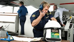 drunk pilot sanding on a box being breathalyzed