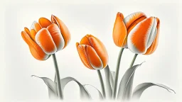 Realistic drawing of orange tulips, white background.