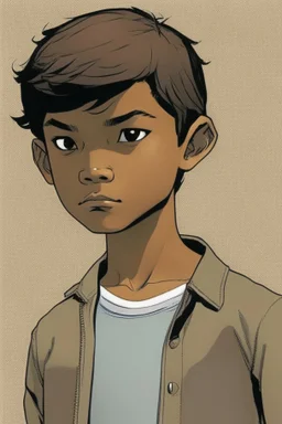 Appearance: Ari has a mixed-race skin tone with a light brown complexion. He has dark hair in a page boy haircut, and his hair length could be somewhere in-between long and short. His face is thin with high cheekbones and dark eyes that are often full of emotion. He stands at around 5 feet 7 inches tall, with a lean build that suggests he doesn't engage in a lot of physical activity. He is of average attractiveness with a boyish face.