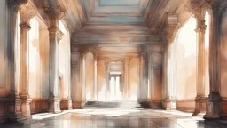 Vector. illustration. Inside the old royal palace Water Color. Minimal. Digital painting, Drawing.