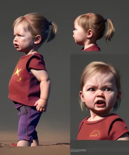 Penny Hofstadter toddler, full body, dramatic lighting, angry, hyper realistic