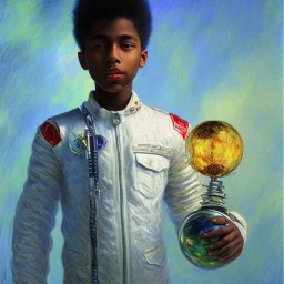 African American young boy creative space inventor by Monet