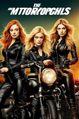 Poster for an action film called "The Motorbike Girls" starring Katherine McNamara, Margot Robbie and Georgia Henshaw wearing tight leather catsuits.