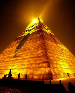 A golden yellow pyramid kingdom with flashing light painted by Vincent van Gogh