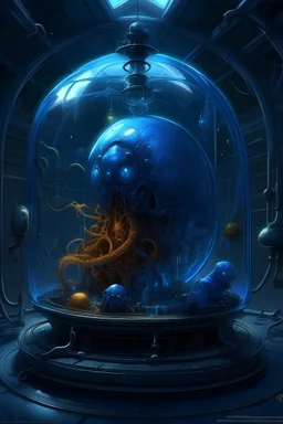of Katain - Mutated Guild Navigator suspended in a tank filled with spice gas, heads and extremities elongating, Te Eyes Darkblue in blue, Accompanied by a translator, Alexandro Jodorowsy Art,Juan Gimenez Art,Sci-Fic Art,NijiExpress 3D v2,Kinetic Art,Datanoshing,Oil painting,Ink v3,eyes blue in blue,Abstract Tech,CyberTech Elements,Deco Influence,Air Brush style