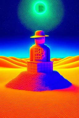 beeple THE ONLY LIMIT IS YOUR IMAGINATION in the sandbox with bucket and spade and bitcoins