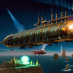 fullbody Drawing of 'sketch of steampunk Airship as in the movie mortal engines(2018)',intricate detail,andrea bonelli,Kilian Eng,Ohrai,evan lee,Aleksandr Sidelnikov,KyuYong Eom,three quarters frontal aerial view,toned colors,32k