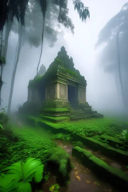 An Ancient Temple in a Misty Jungle