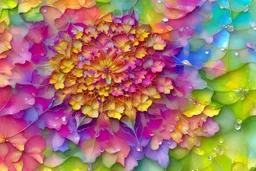 "Impressionism, Flowers covered with rain drops and splashes wet on wet, loose watercolour with drops, ultra soft colours, watercolour. Watercolor on White paper. yellow and purple complementary colors detailed painting renaissance painting fractal fractal beautiful colorful complex" gorgeous rich tones, Line art, zentangle