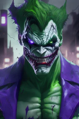 the joker hulk, anime style, depth of field, nvidia graphics, lightrays, trending art