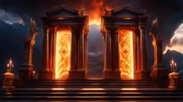 The two portals to Heaven and Hell. Good and Evil. Life and Death. fantasy concept art, exquisite realism, a masterpiece, dynamic lighting, hyperdetailed, intricately detailed, deep color, Unreal Engine, volumetric lighting , Epic cinematic brilliant stunning intricate meticulously detailed dramatic atmospheric maximal,