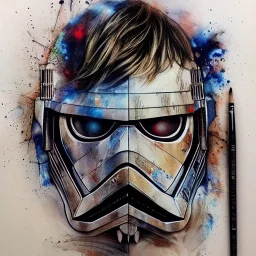 photorealistic luke skywalker helmet with weathered painting , illustration on coarse canvas by <agnes cecile> and <Yoji Shinkawa>, ornate and intricate details , soft smooth lighting, ultra detailed concept art,