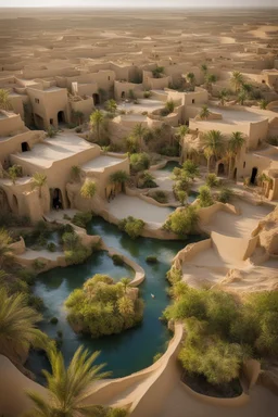 Photo Of A Oasis Village With Hanging Gardens, Siwa Oasis Details, El B Details, Immaculate, Epic, Greatness, Highly Detailed 8k, Intricate, Nikon D