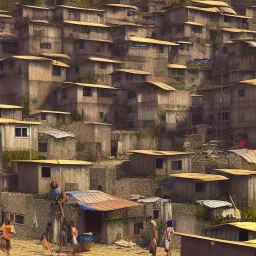 slums in the hill,sunny, hyperrealistic, 3d, render,