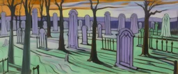 A light purple haunted graveyard painted by Edvard Munch