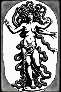 Gorgon medusa in full height, dancing