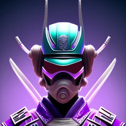 samurai purple masked villain in galaxy, teal and purple smoke, detailed, realistic, 4k