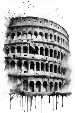 A flash of 10 drawings modern realism with some ink splashes ideas and original designs of the coliseum. Black in on white background