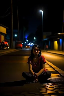 Wanita Indonesia ditinggal kekasih diujung jalan malam