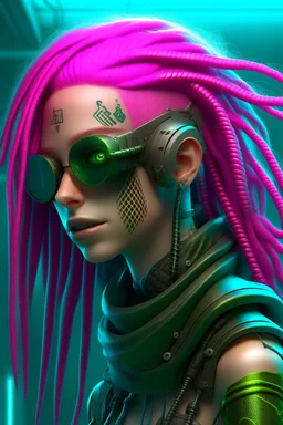 mermaid cyberpunk some fish scales on face pink hair dreadlock sunglasses