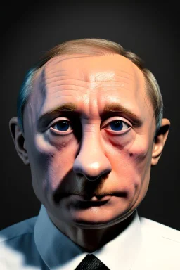 Waist up muppet Portrait, Vladimir Putin as muppet doll, Black suit, photo studio, blue background, unreal engine 5, concept art, art station, god lights, ray tracing, RTX, lumen lighting, ultra detail, volumetric lighting, 3d.