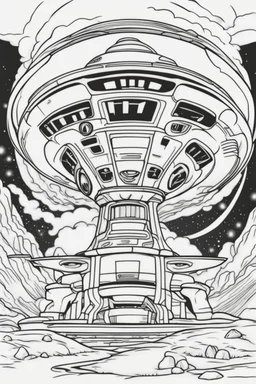 coloring page for kids, ufo, thick outline, low details, no shading, no color