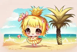 cute pineapple chibi girl at the beach