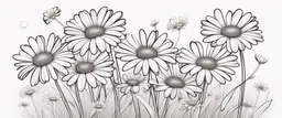 linework daisies, flowing in the wind, spring, simplified
