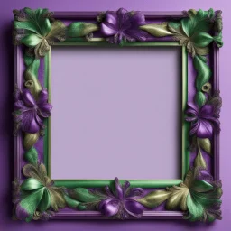 Square picture frame in purple with green mardi gras on light background