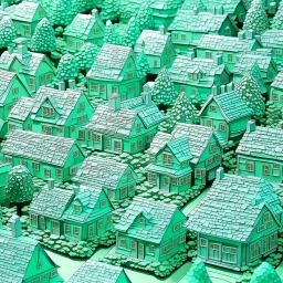 A mint colored village made out of diamonds painted by Frank Wilson