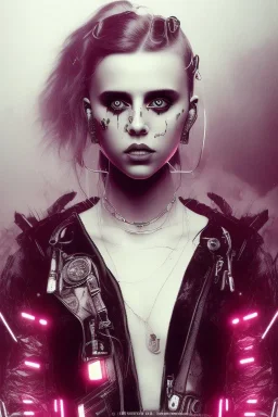 danish singer mø face, cyberpunk, black tones,