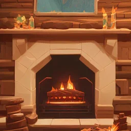 A fireplace with logs made with gingerbread,digital illustration, hyperdetailed, cute, 16k, sharp, focus, intricate