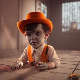 Clockwork orange, Alex toddler, real, full body, distopic background, cyberpunk, dramatic lighting, hyper realistic, 8k