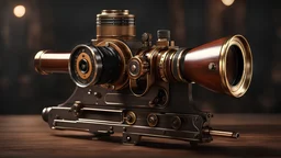 High-end state-of-the-art STEAMPUNK aesthetics flawless Soviet PPSH-41 submachine gun DSLR Submachine gun Camera,front view Highest quality telescopic Zeiss Zoom lens, supreme cinematic-quality photography,waltnut wood handle,Art Nouveau,Vintage style Octane Render 3D technology,hyperrealism photography,(UHD) high-quality cinematic render,Insanely detailed close-ups capturing beautiful complexity,Hyperdetailed,Intricate,8K,forest background
