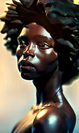 black girl, cute, beautiful, afro, head and shoulders portrait by Greg Rutkowski