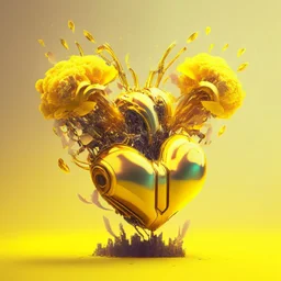 golden robot heart with tree wings