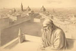 leonardo da vinci in firenze in sunshine, shading pastel and charcoal