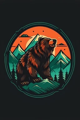 create me A logo combining the following elements of the grizzly and the mountain in full color