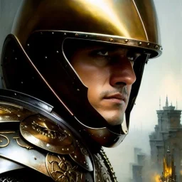 portrait 'Bazuso-Berserk',ancient metal armor and helmet ,painting by gaston bussiere, greg rutkowski, yoji shinkawa, yoshitaka amano, tsutomu nihei, donato giancola, tim hildebrandt, oil on canvas, cinematic composition, extreme detail,fit full head inside picture,16k