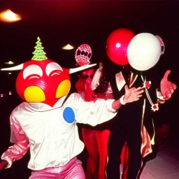 1980s photo of new year's party alien with dancing happy