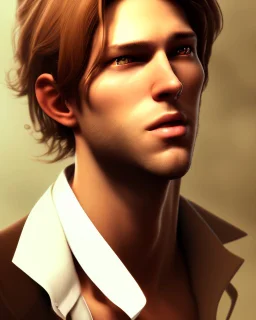 young noble swordman short brown hair photorealistic